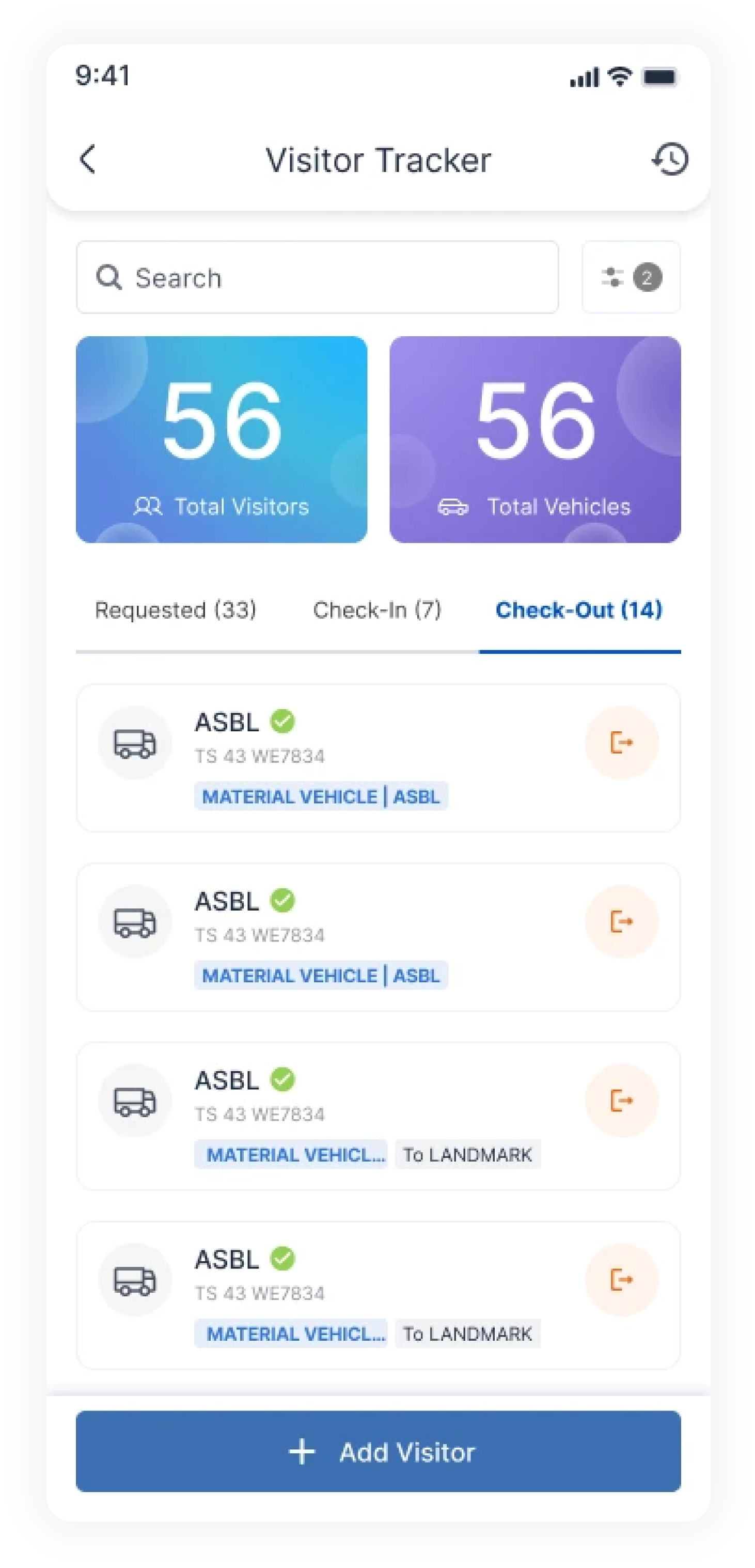 Visitor Tracker - Check-Out tab